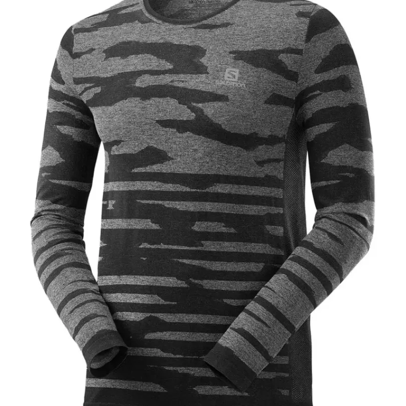 Clothing^Salomon Outlet – Camo Long-Sleeve T-Shirt – Men'S Alloy/Heather|Black/Heather