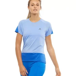 Clothing^Salomon Outlet – Cross Run Short-Sleeve T-Shirt – Women'S Provence/Heather/Nautical Blue|Sunny Lime/Heather|White