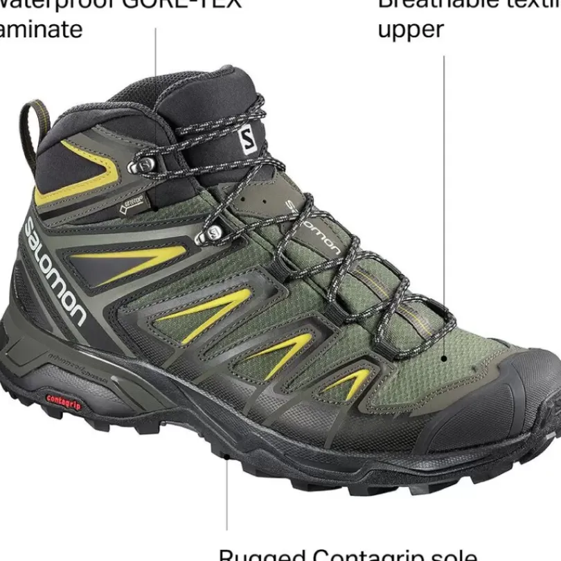 Footwear^Salomon Outlet – X Ultra 3 Mid Gtx Wide Hiking Boot – Men'S Castor Gray/Black/Green Sulphur|Black/India Ink/Monument